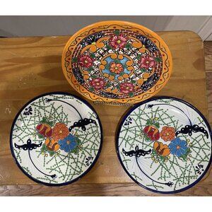 TALAVERA / HECHO A MANO/ Mexico Lead Free (3) 8” Plates For Hanging